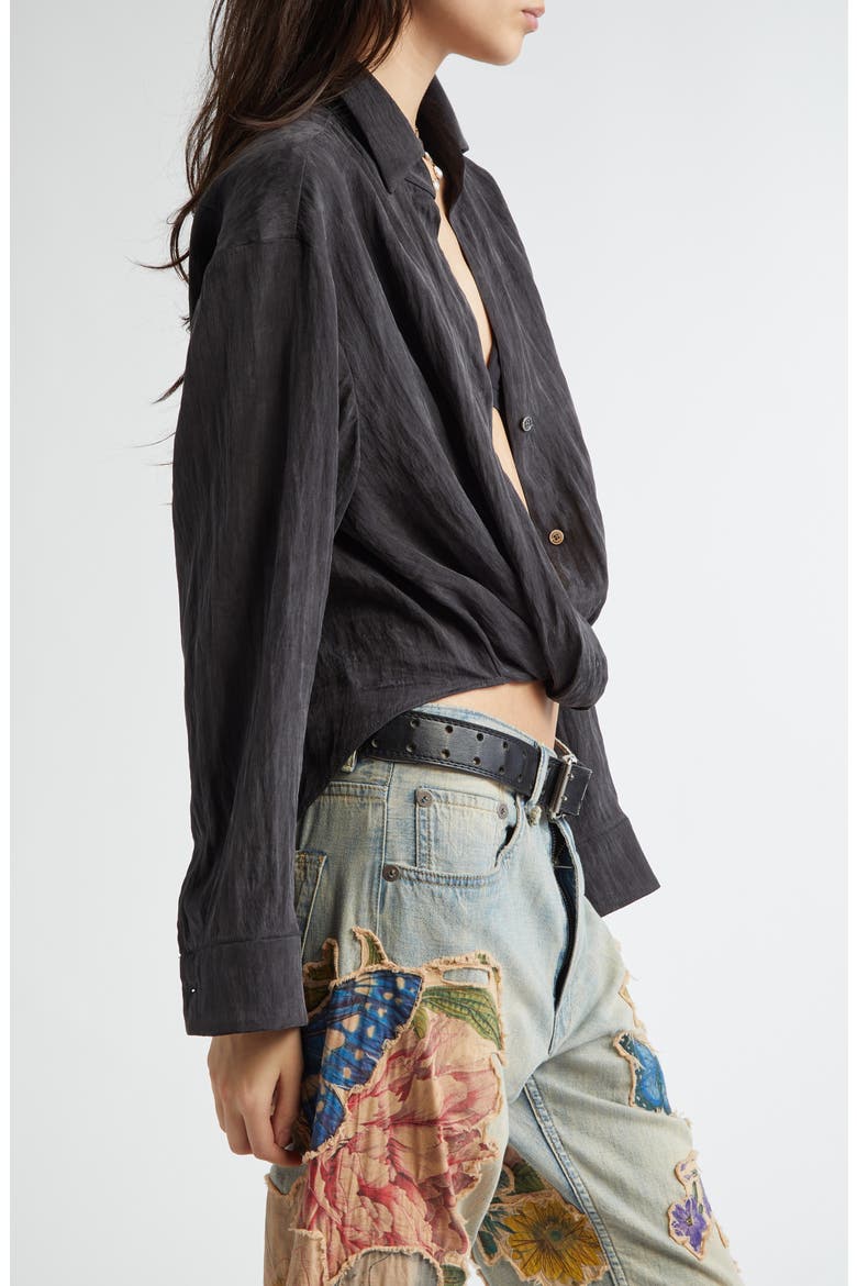 Twisted Front Button-Up Shirt, Alternate, color, BLACK