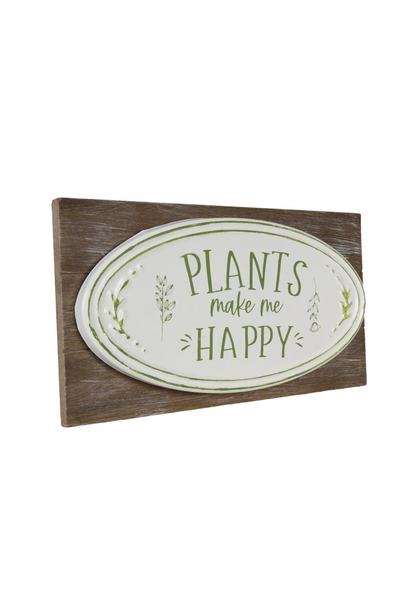 Transpac MDF and Metal Plants Happy Sign White and Brown for Spring Wall and Entryway Decor, Alternate, color, Multicolored