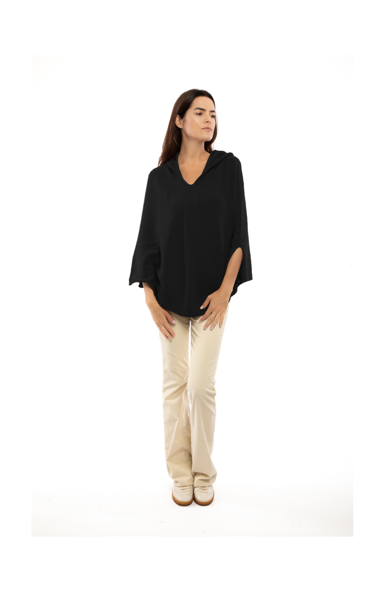Monticelli Cashmere Pure Cashmere Hooded Poncho, Alternate, color, Black