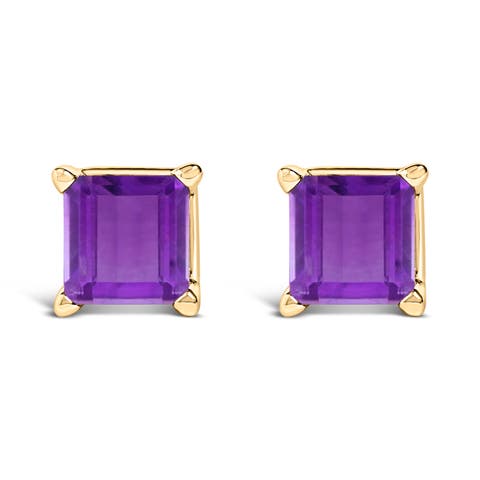 14K Gold 5x5MM Princess Cut Gemstone Solitaire Stud Earrings