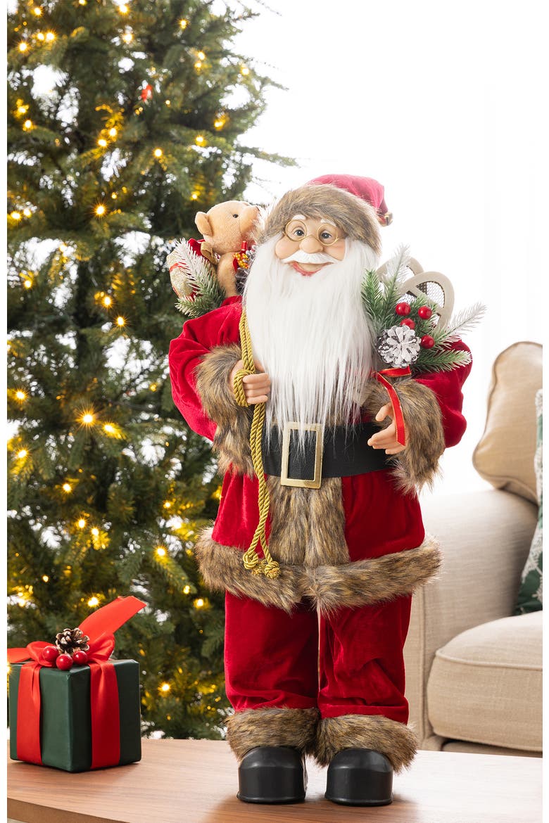 24"H Faux Fur Christmas Traditional Santa Figurines, Alternate, color, Brown