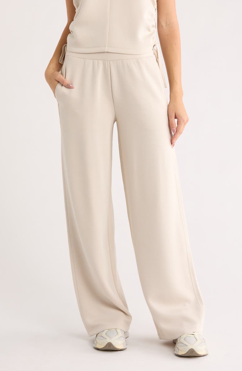 Z by Zella Whisper Knit High Waist Wide Leg Pants, Main, color, Grey Moonbeam