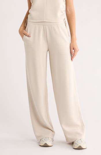 Z By Zella Whisper Knit High Waist Wide Leg Pants In Neutral