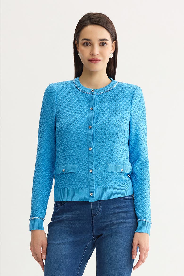 Raised Diamond Ribbed Knit Cardigan, Main, color, Tranquil Blue