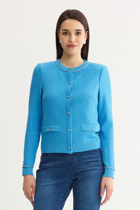 Raised Diamond Ribbed Knit Cardigan