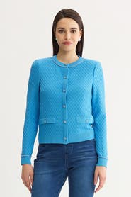 Ming Wang Raised Diamond Ribbed Knit Cardigan