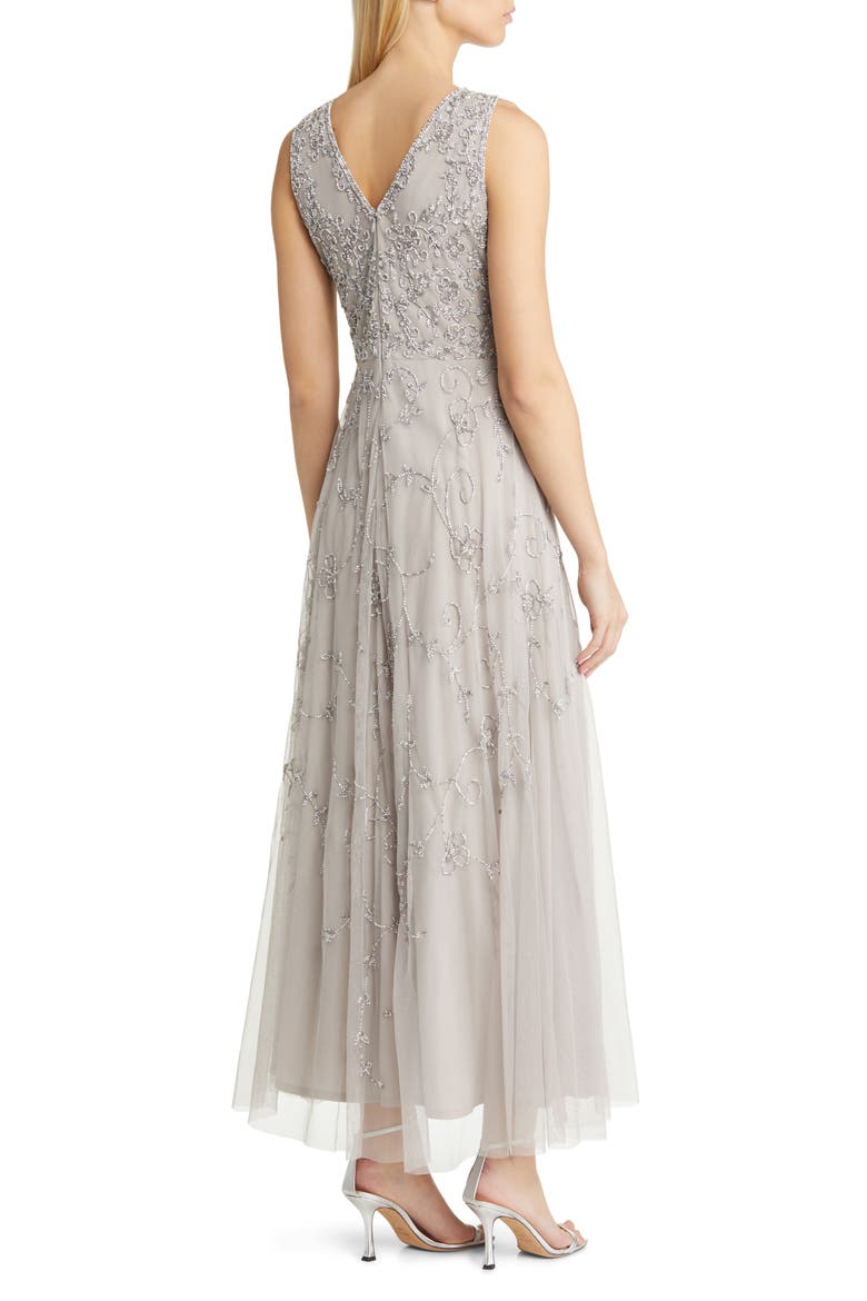 Beaded Mesh Gown with Jacket, Alternate, color, SILVER
