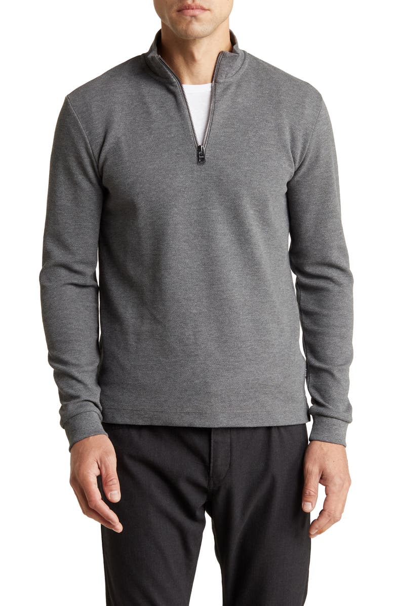 BOSS Tenore Quarter Zip Sweater, Main, color, Medium Grey