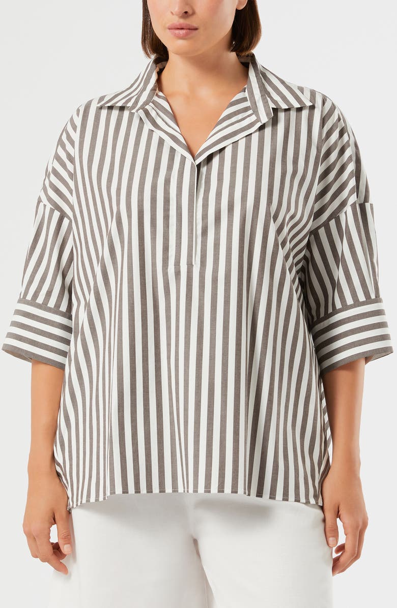 Marina Rinaldi Boa Stripe Stretch Cotton Top, Main, color, Chocolate