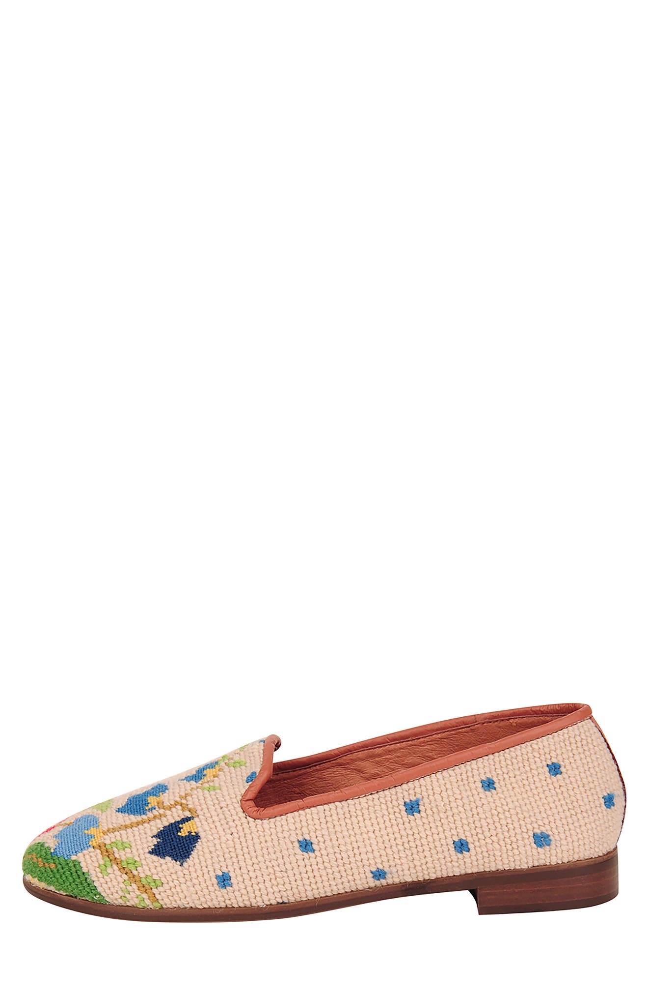 ByPaige BY PAIGE Needlepoint Bluebell Bouquet Flat, Alternate, color, Sand/ Blue
