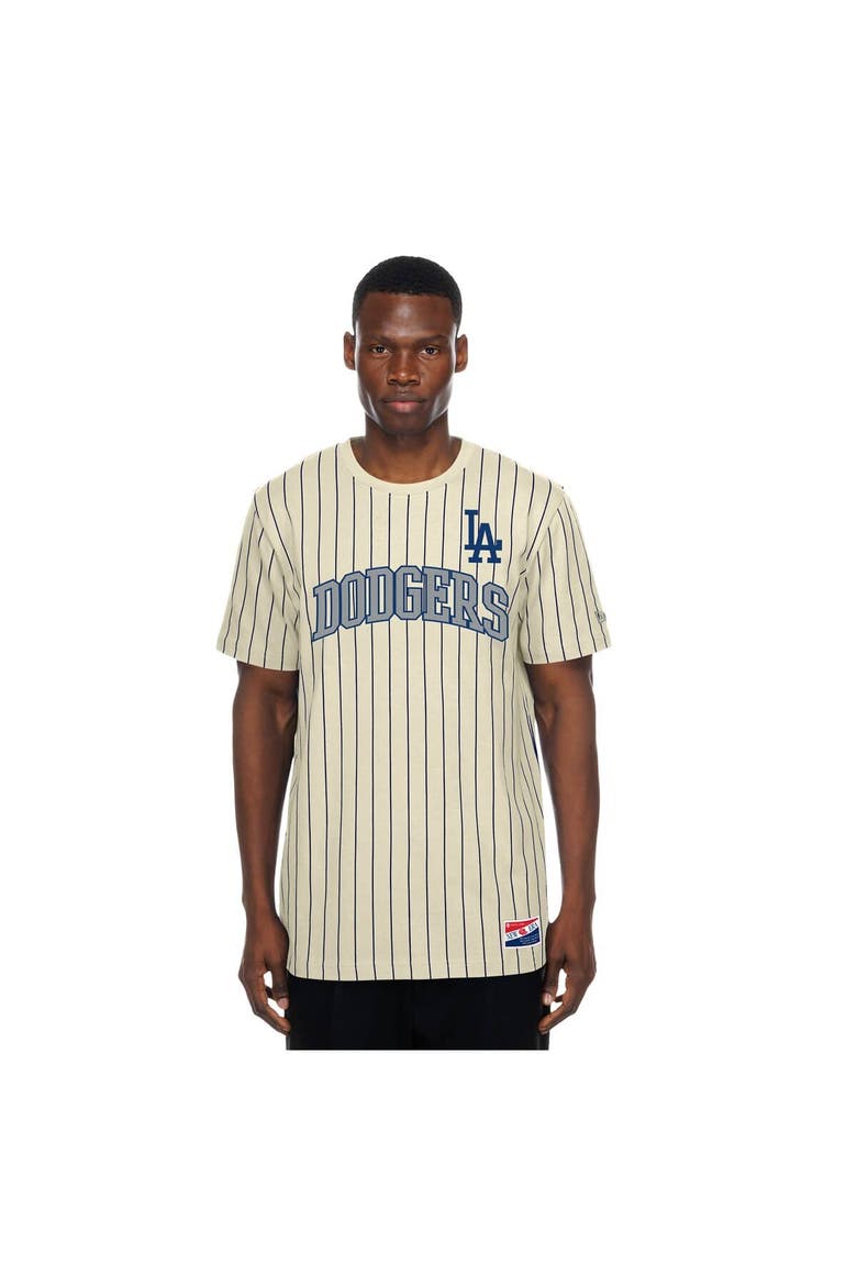 Men's New Era Cream Los Angeles Dodgers Throwback Meshback Pinstripe T-Shirt, Main, color, Cream