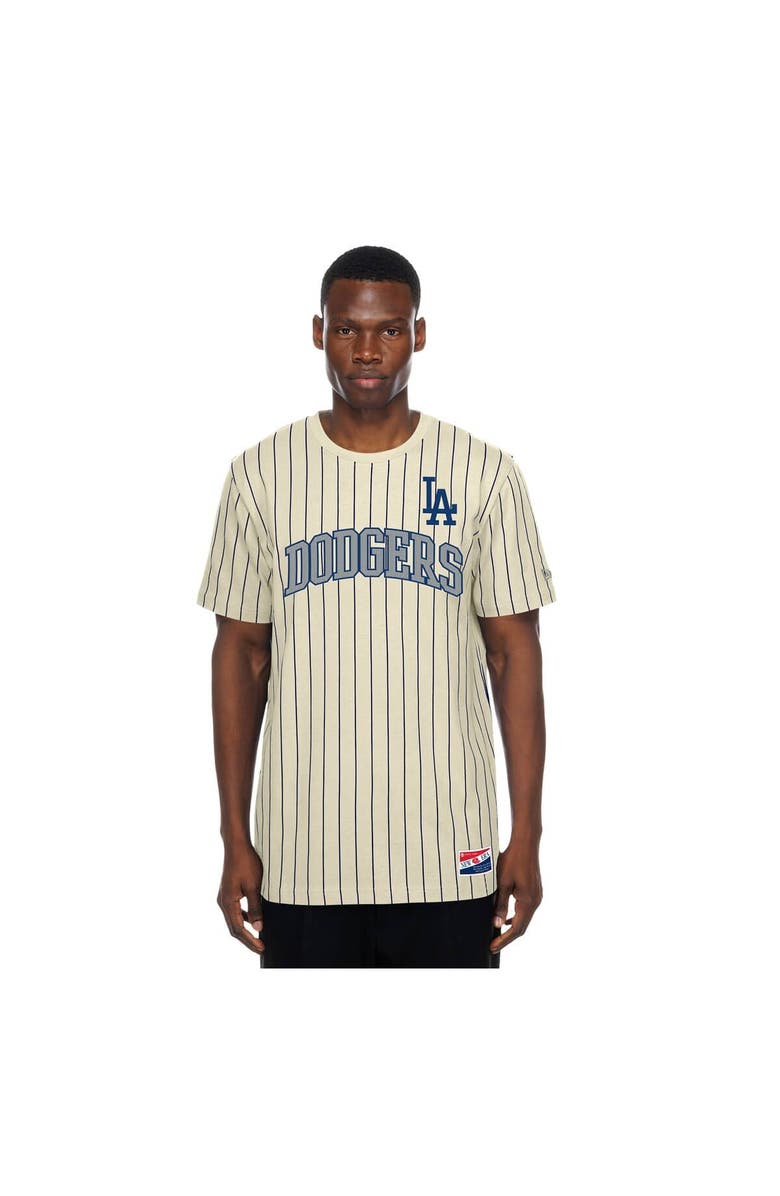 New Era Men's New Era Cream Los Angeles Dodgers Throwback Meshback Pinstripe T-Shirt, Main, color, Cream