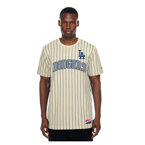 Men's New Era Cream Los Angeles Dodgers Throwback Meshback Pinstripe T-Shirt