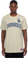 New Era Men's New Era Cream Los Angeles Dodgers Throwback Meshback Pinstripe T-Shirt