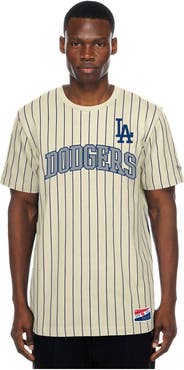 New Era Men's New Era Cream Los Angeles Dodgers Throwback Meshback Pinstripe T-Shirt