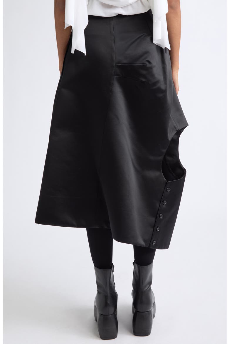 Asymmetrical Draped Satin Midi Skirt, Alternate, color, BLACK