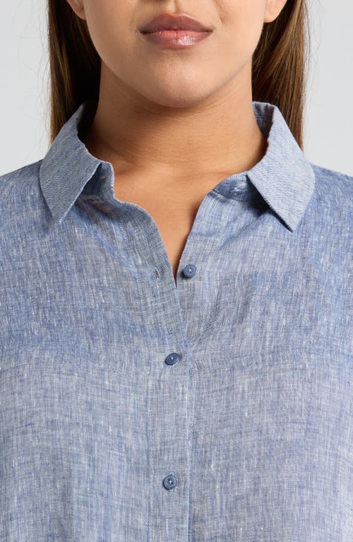 Eileen Fisher Classic Collar Organic Linen Button-up Shirt In Chambray