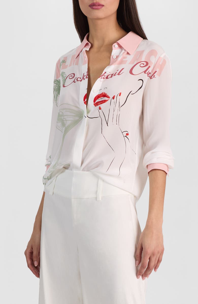 Alice + Olivia Willa Print Silk Button-Up Shirt, Alternate, color, Cocktail Club