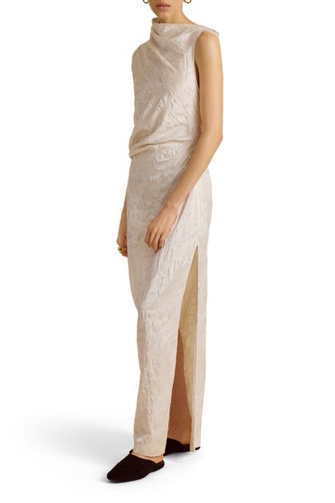 Column Dress w/ Asymmetric Drape