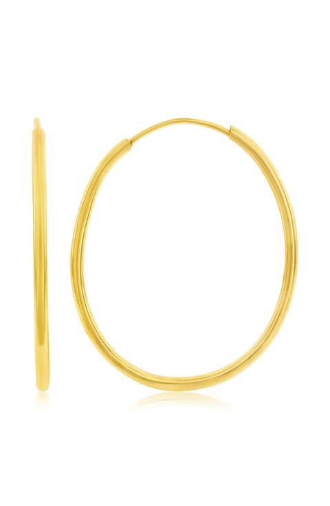 14K Yellow Gold Oval Hoop Earrings