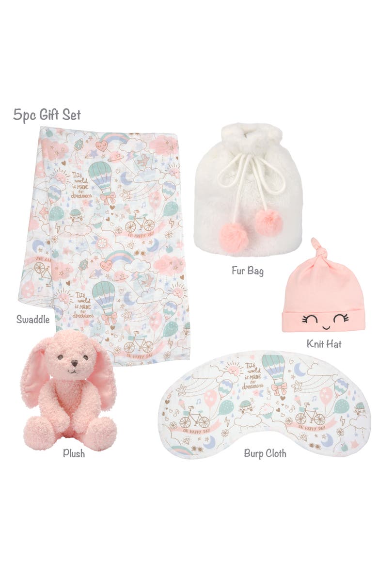 Lambs & Ivy 5 Piece Bunny Infant/Newborn Baby Gift Set with Swaddle, Alternate, color, Pink