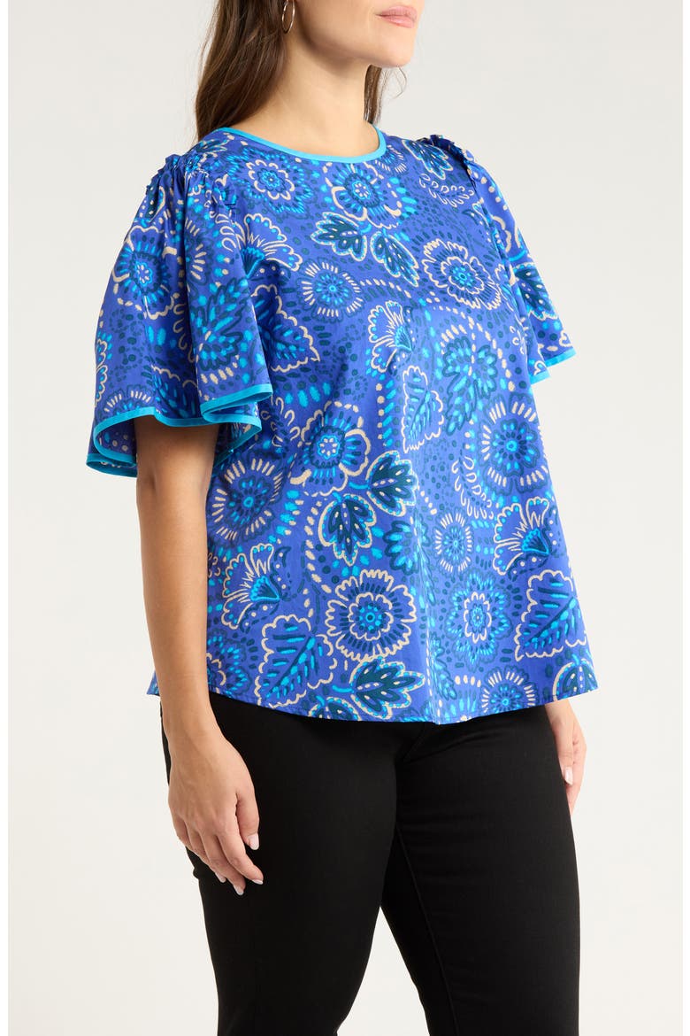 Kenner Print Flutter Sleeve Top, Alternate, color, BLUE-CREAM-MULTI