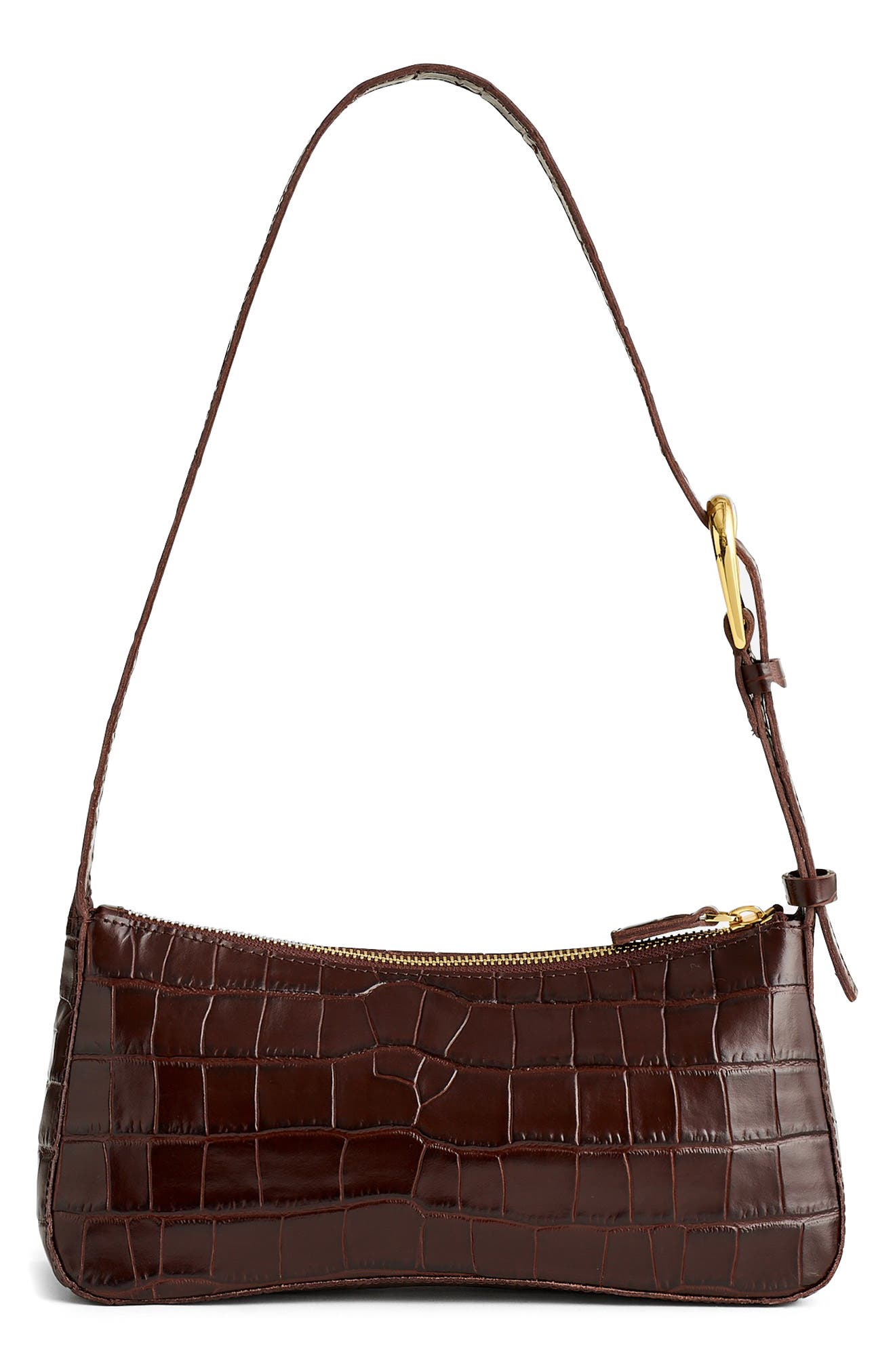 Madewell The Sculptural Buckle Croc Embossed Leather Shoulder Bag, Main, color, 