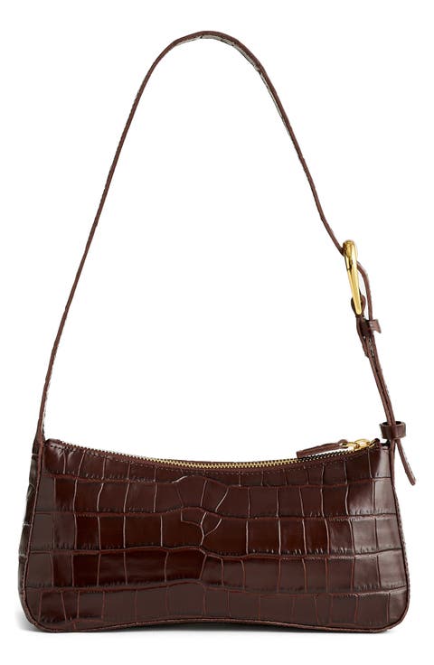 The Sculptural Buckle Croc Embossed Leather Shoulder Bag