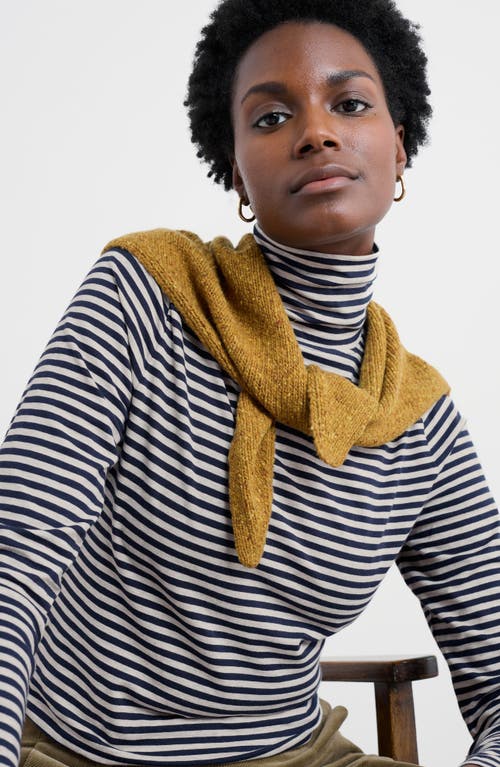 Seasalt Cornwall Landing Stripe Turtleneck Stretch Organic Cotton Top In Black
