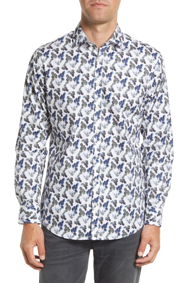 Brax Harold Hi-Flex Stretch Leaf Button-Up Shirt, Main, color, 