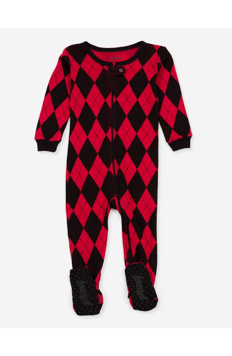 Leveret Footed Printed Cotton Matching Family Holiday Pajamas, Argyles & Holiday Prints, Main, color, Argyle Black & Red