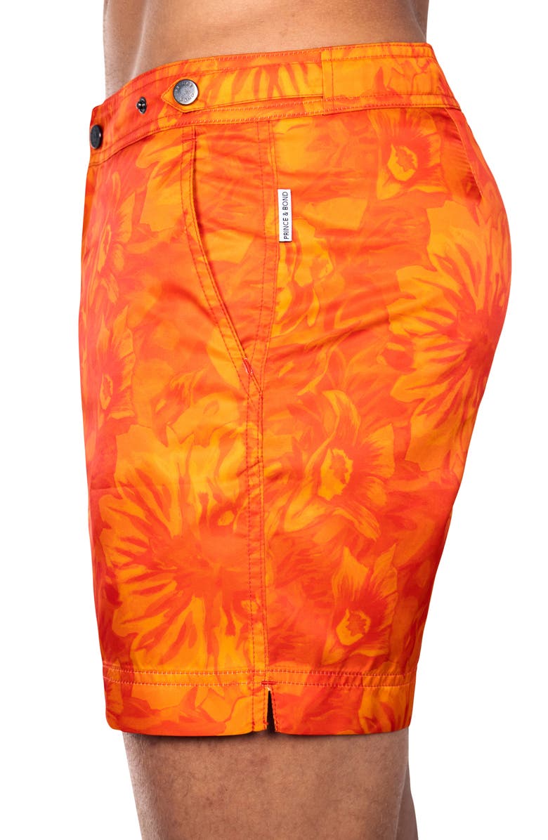 PRINCE & BOND Elvio 5.5" Sunburst Floral Nylon Swim Trunks, Alternate, color, 