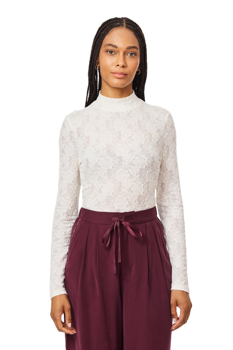Mock Neck Lace Knit Top, Alternate, color, ANTIQUE WHITE