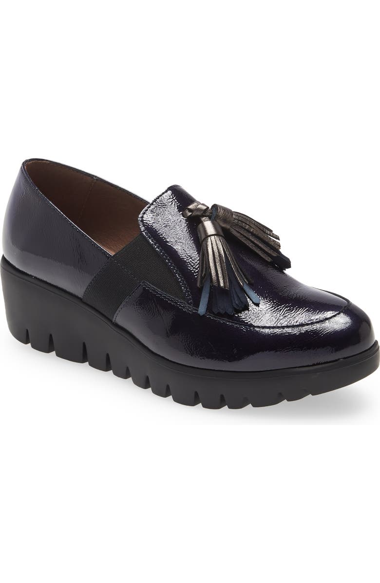 Wonders Loafer Wedge, Main, color, Lack Noche/ Wash Plomo