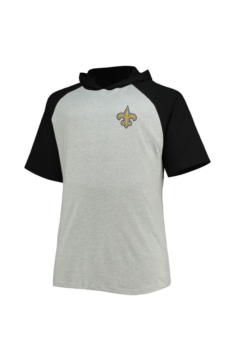 PROFILE Men's Heathered Gray/Black New Orleans Saints Big & Tall Raglan Short Sleeve Pullover Hoodie, Alternate, color, 