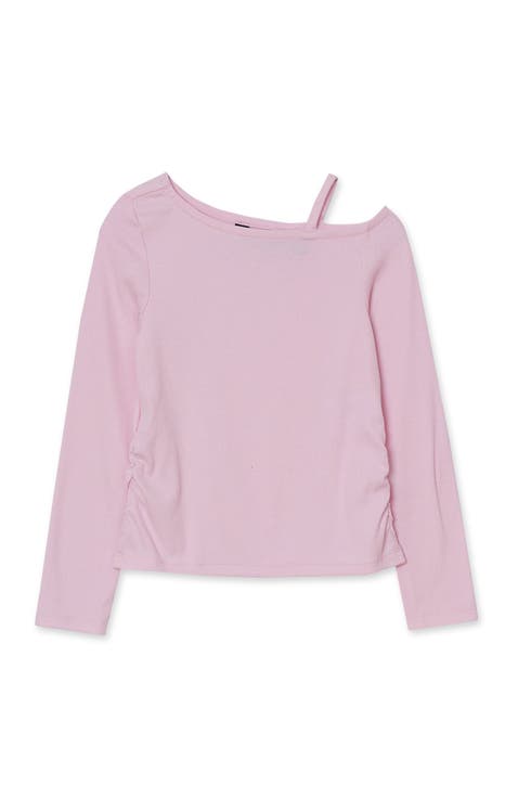 Girls Long Sleeve One Shoulder Rib Knit Top
