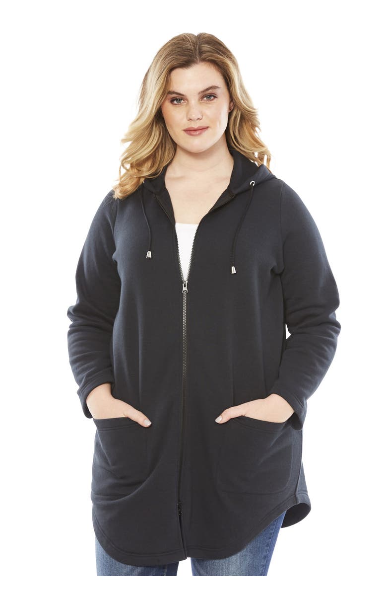 Roaman's Fleece Zip Hoodie Sweatshirt, Main, color, Black