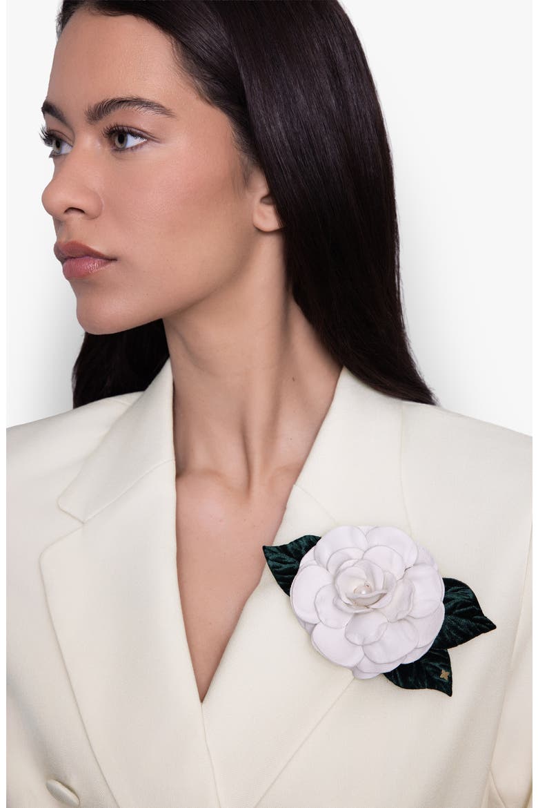 The Small White Gardenia Floral Brooch, Alternate, color, White
