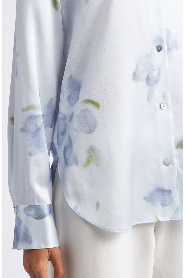 Petal Blur Floral Silk Button-Up Shirt, Alternate, color, SOFT GREY