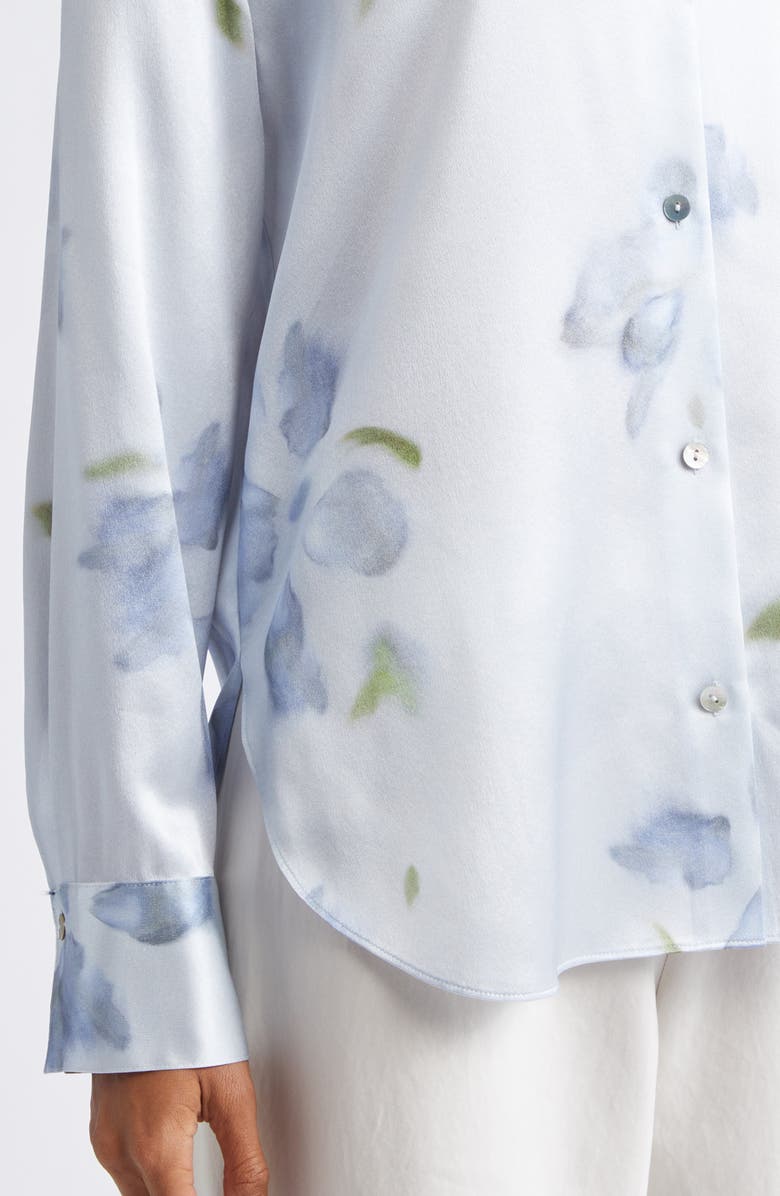 Vince Petal Blur Floral Silk Button-Up Shirt, Alternate, color, Soft Grey