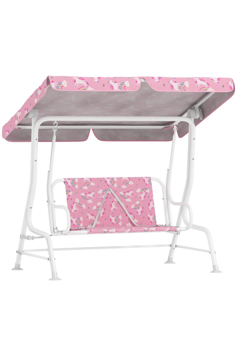 2-Seater Kids Porch Swing with Safety Belts and Adjustable Canopy, Alternate, color, Pink