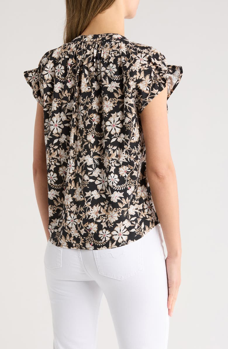 Melrose and Market Flutter Sleeve Cotton Top, Alternate, color, Black- Ivory Fontana Floral
