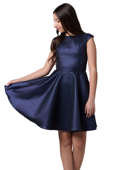 Cap Sleeve Boat Neck Dress In Longer Length (Big Kid)