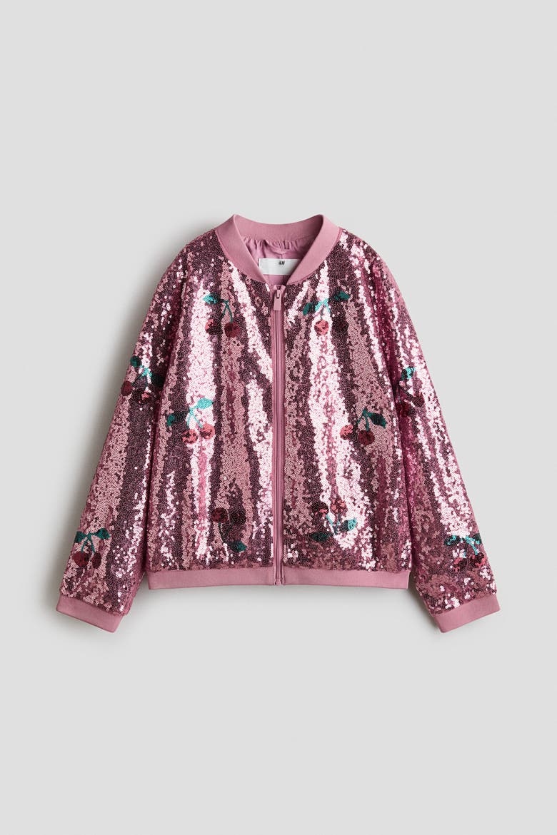 Sequined Bomber Jacket, Main, color, Dusty rose/cherries