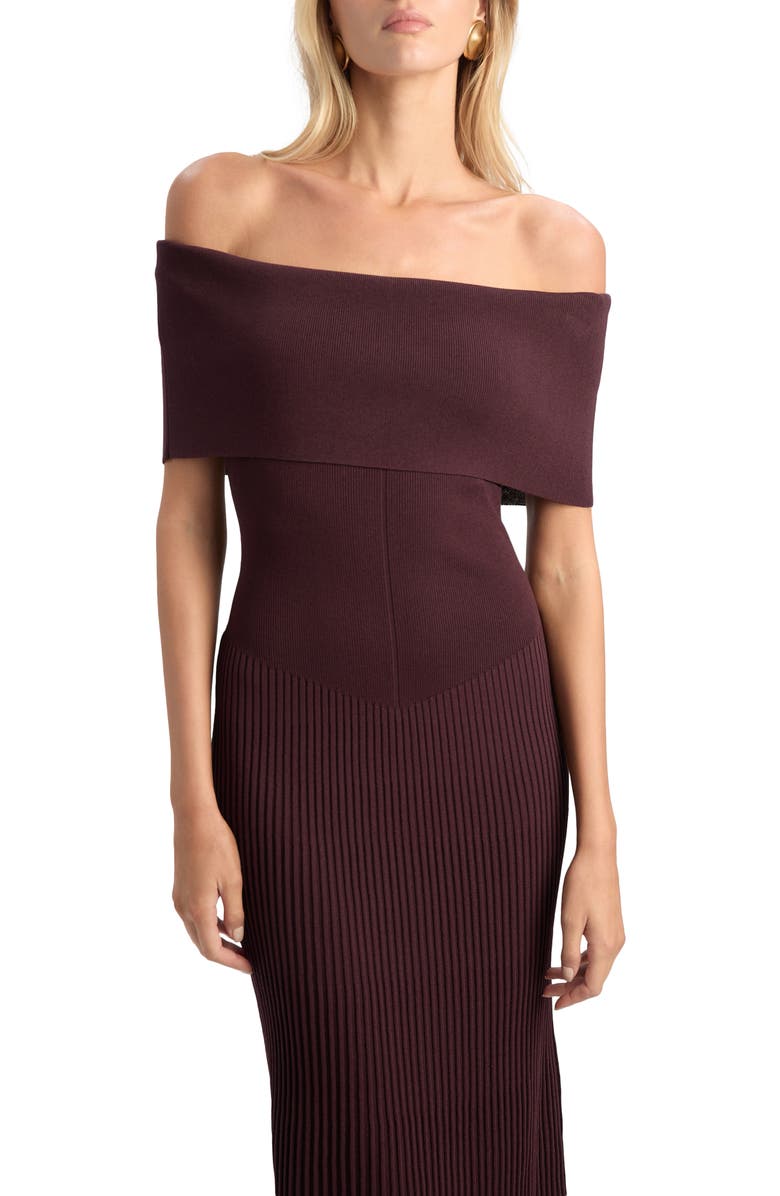 Bardot Harro Off the Shoulder Rib Midi Dress, Alternate, color, Chocolate
