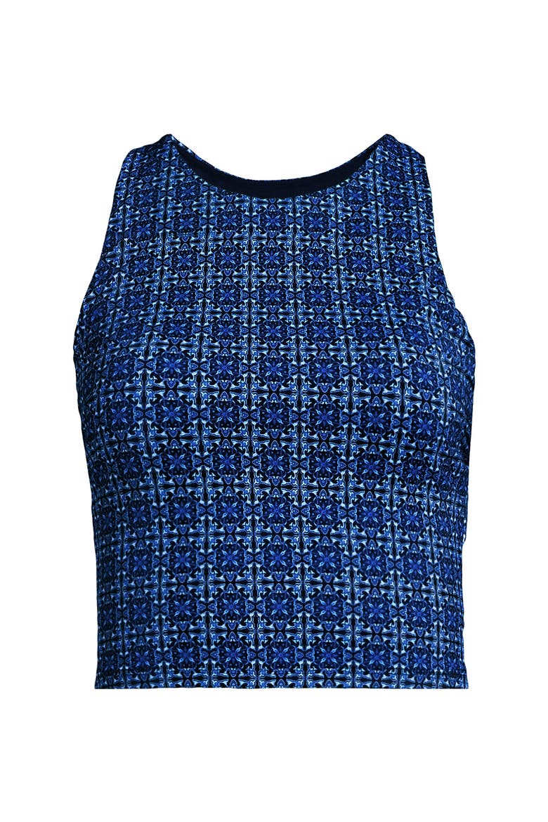 Chlorine Resistant High Neck Racerback Midkini Swimsuit Top, Alternate, color, Navy Mosaic Mini Tile