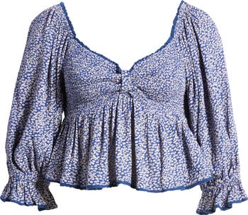 Brittnee Print Smocked Back Peplum Top