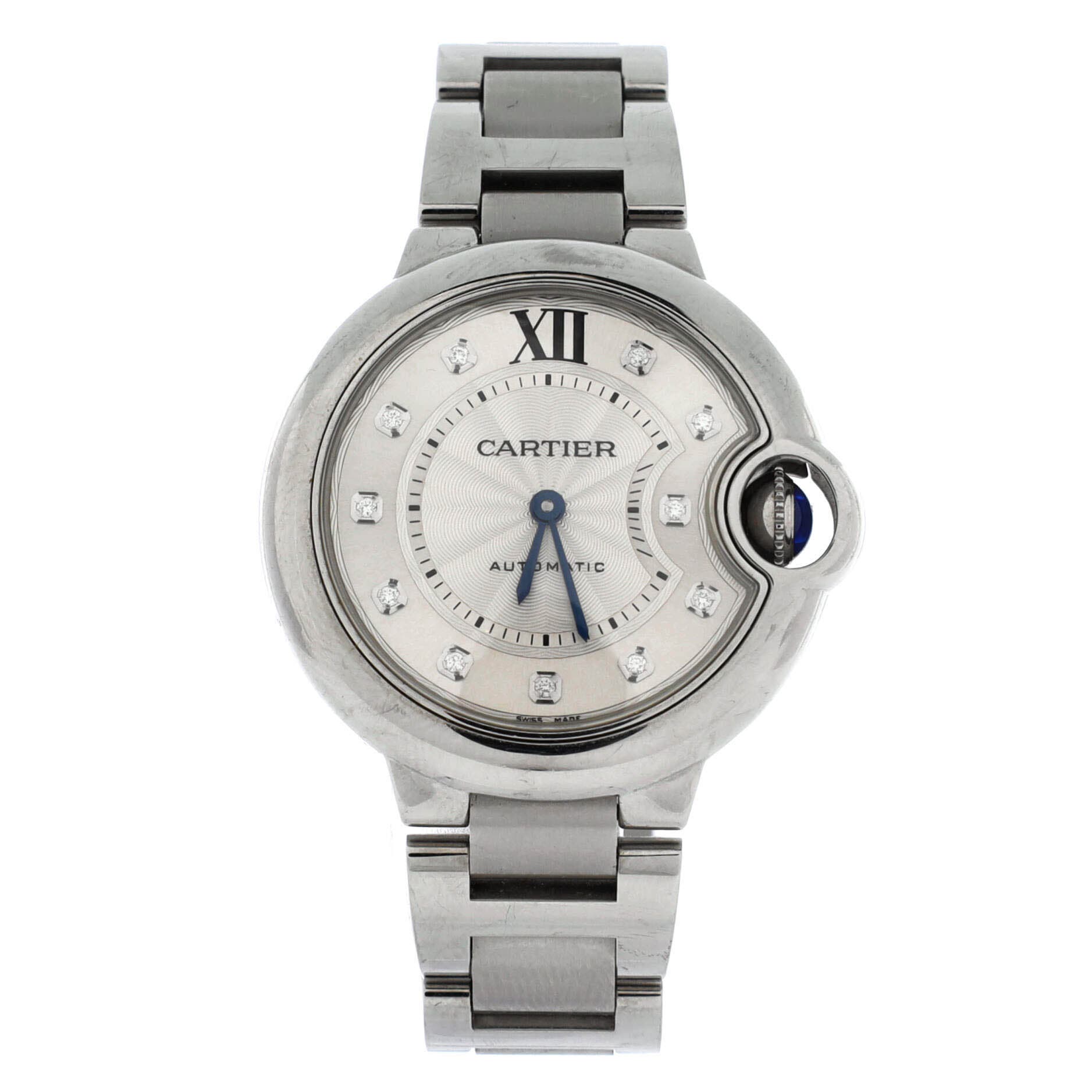 Ballon Bleu de Cartier Automatic Watch Stainless Steel with Diamond Markers 33, Main, color, Metallic Silver
