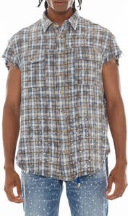 Cult of Individuality Plaid Short Sleeve Cotton Button-Up Shirt