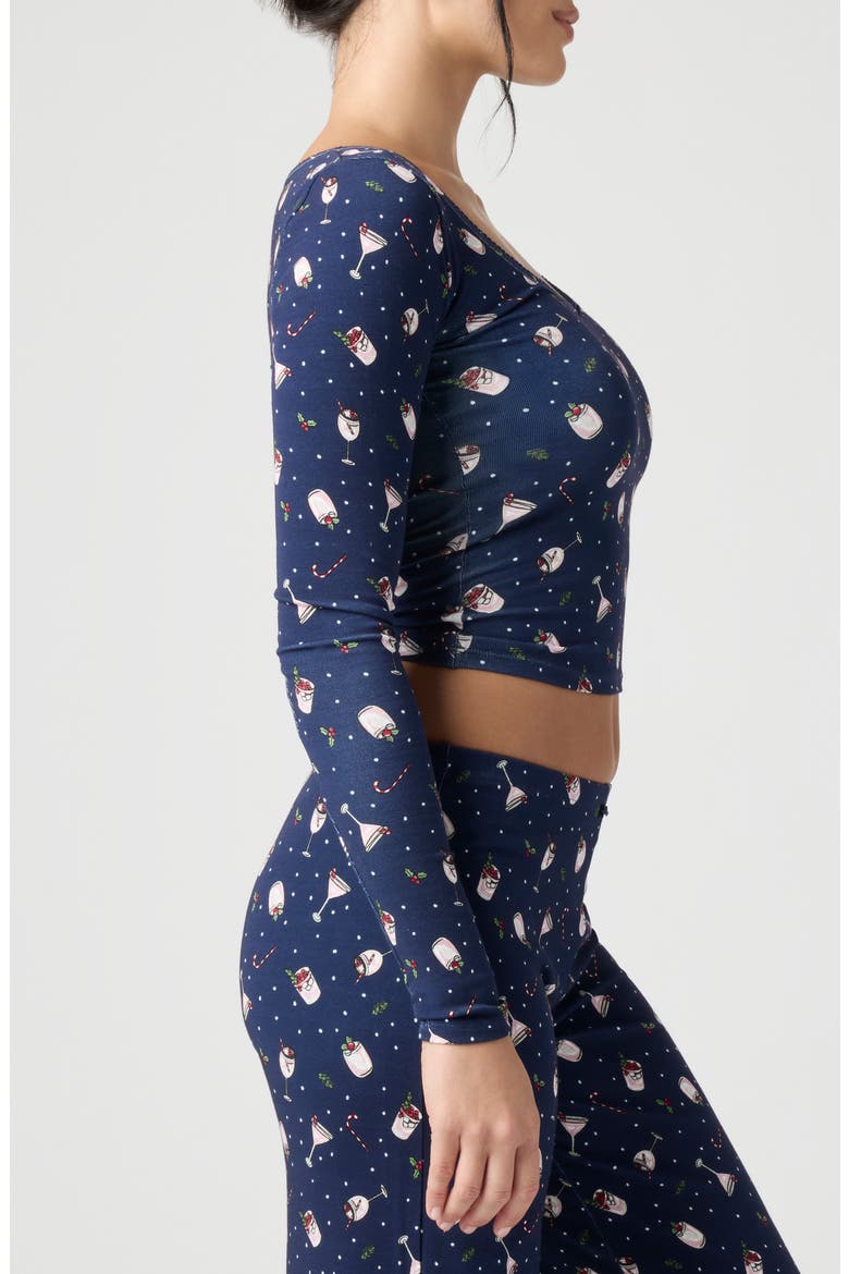 Holidaze Rib Sleep Top, Alternate, color, NAVY HOLIDAY DRINK